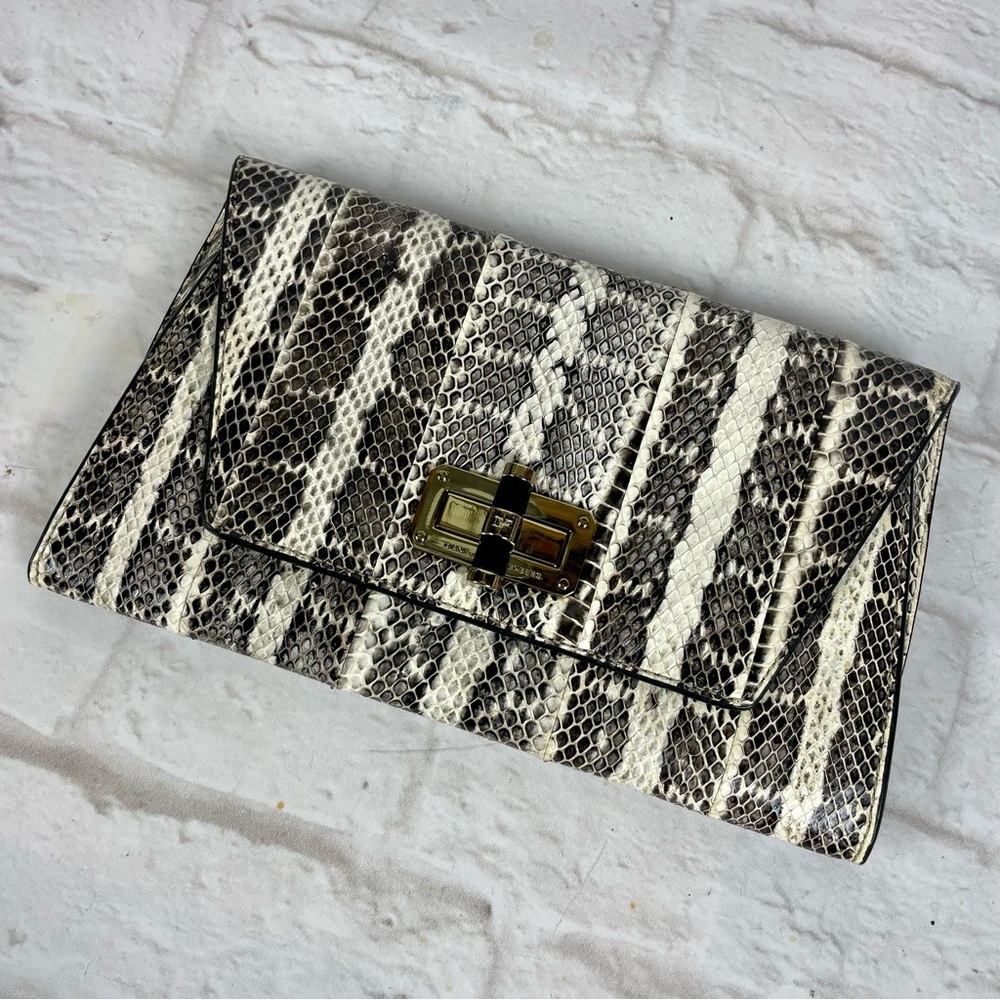 DVF Diane Von Furstenberg 440 Gallery Uptown Snakeskin Leather Roccia Clutch
